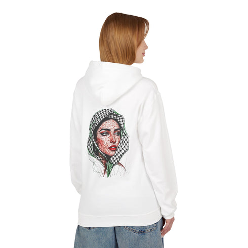Palestine Woman Art Hoodie Unisex - Keffiyeh Scarf Dual-Sided Graphic Pullover